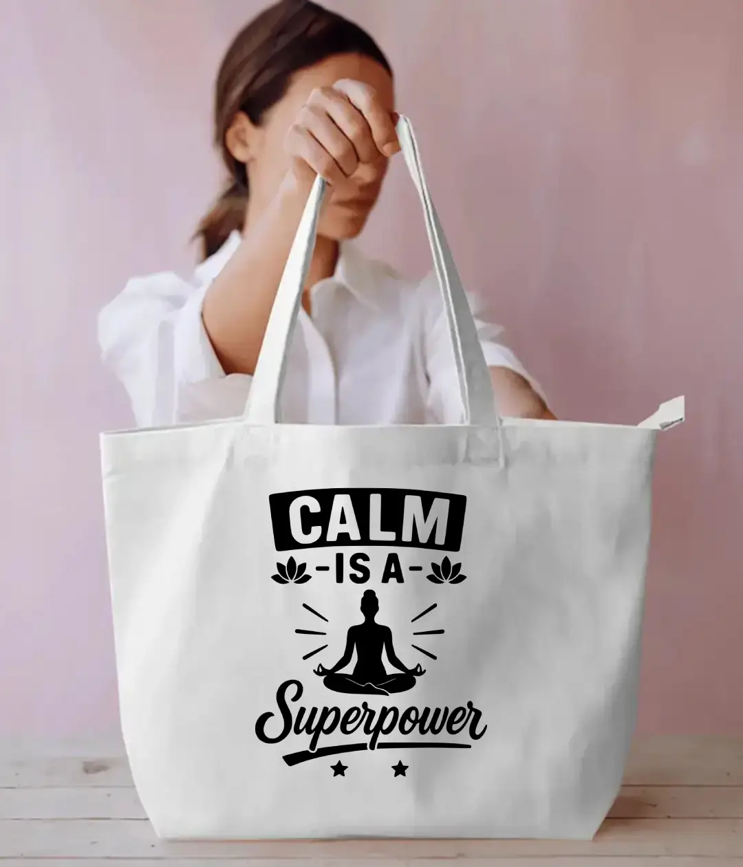 Calm Is Superpower Large White Tote Bag