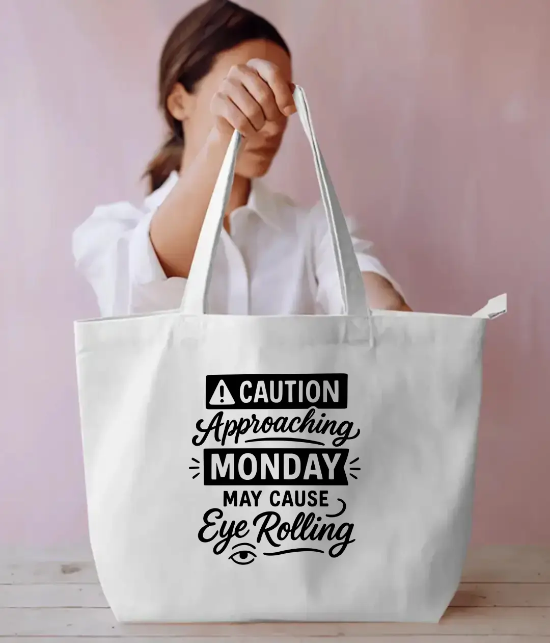 Caution Approaching Monday Everyday Large White Tote Bag