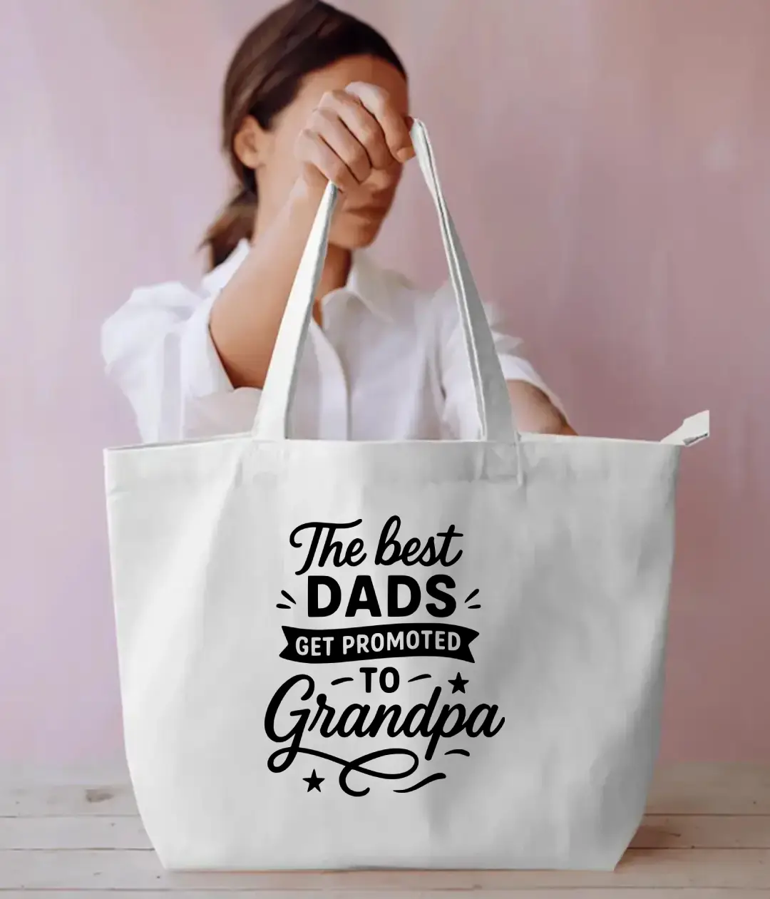 Promoted To Grandpa Everyday Use Large White Tote Bag
