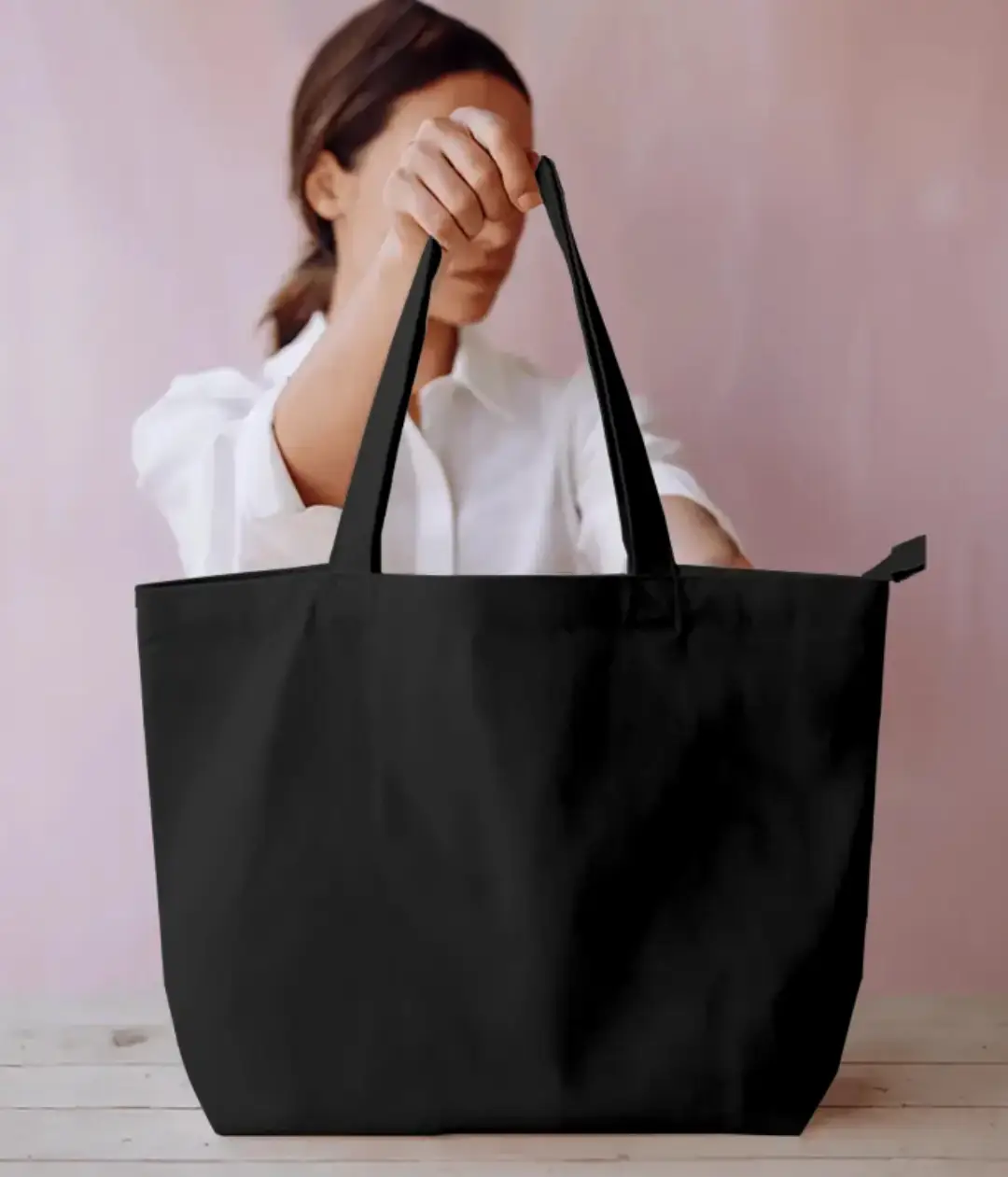 Everyday Large Plain Black Tote Bag - Image 2