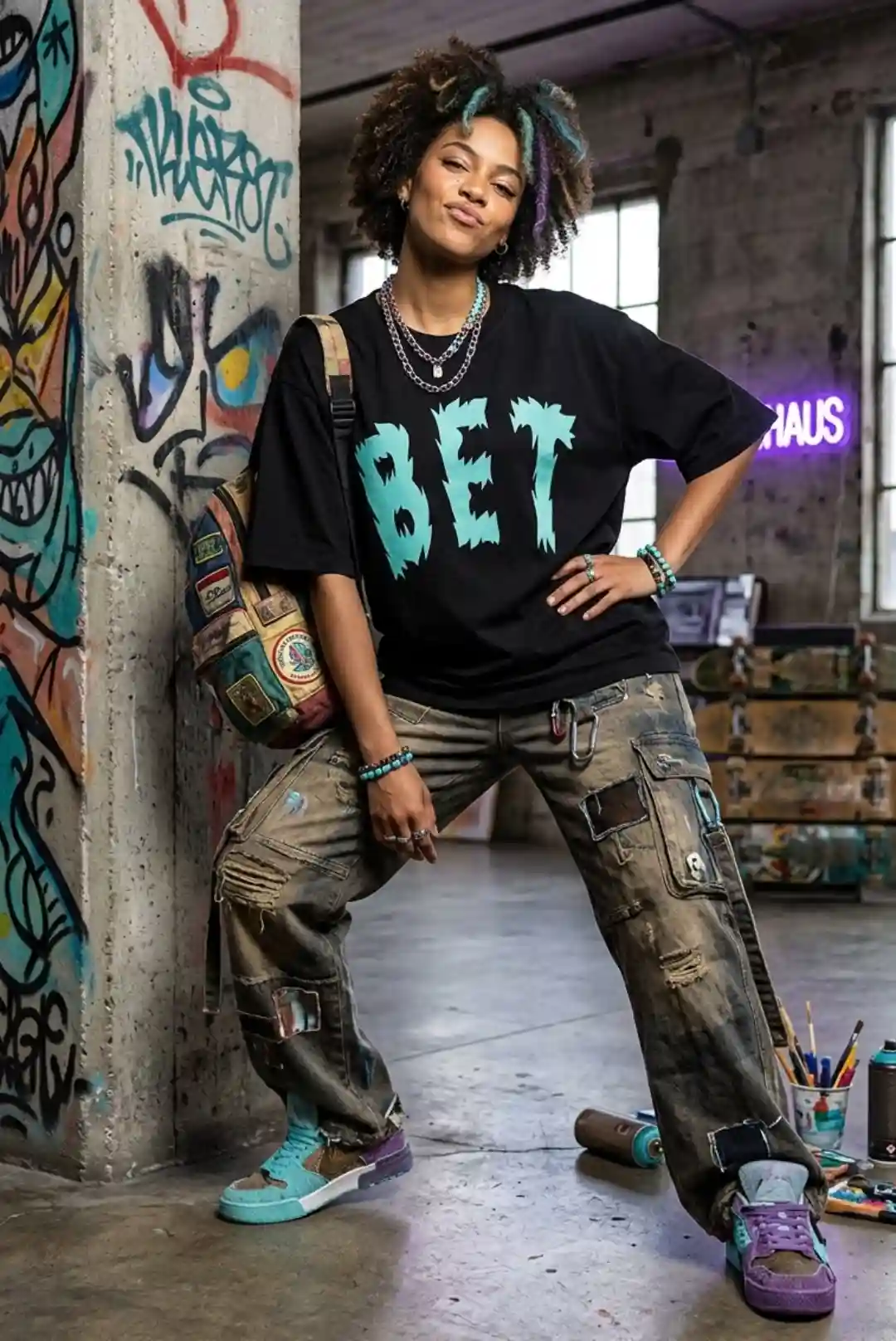 Bet Oversize Loose Fit Black T-shirt