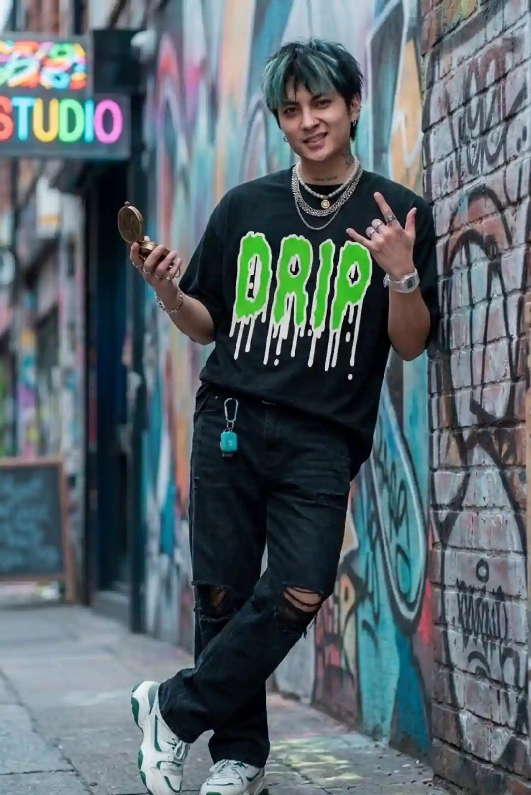 Drip Oversize Loose Fit Black T-shirt