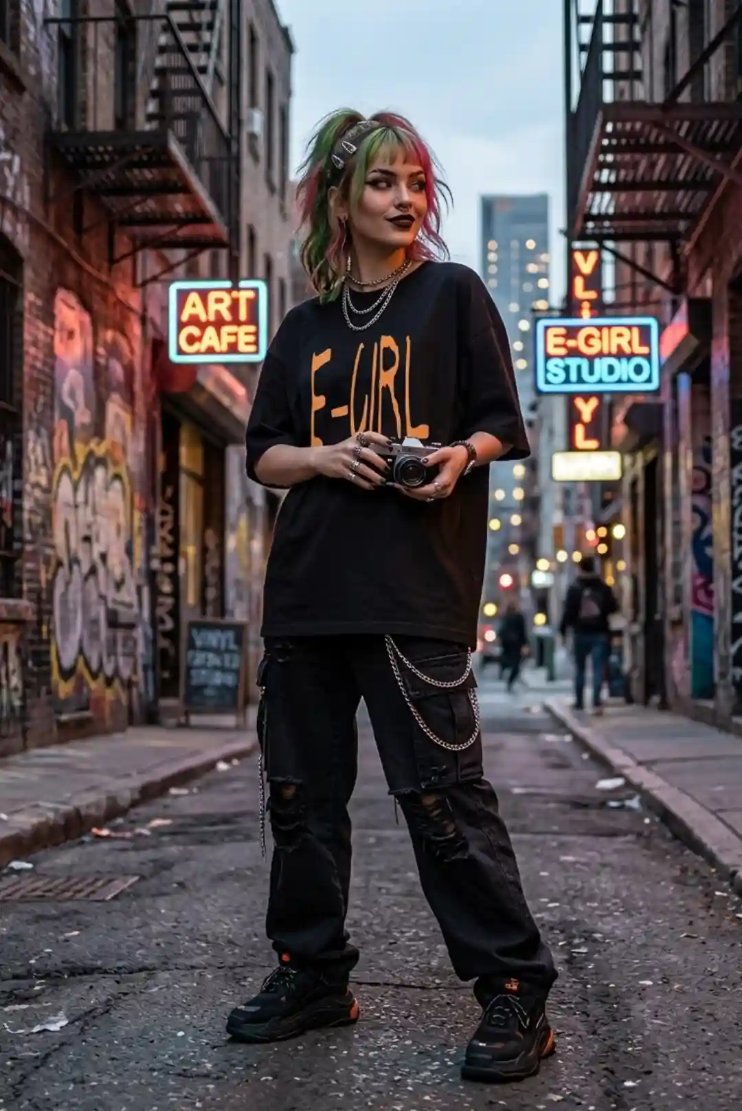 E-Girl Oversize Loose Fit Black T-shirt