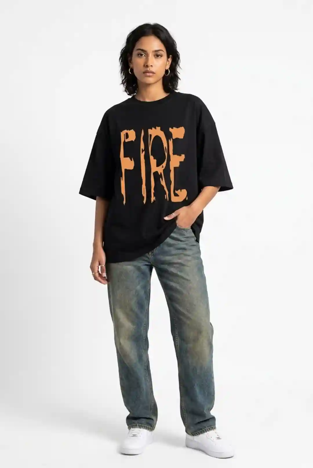 Fire Oversize Loose Fit Black T-shirt