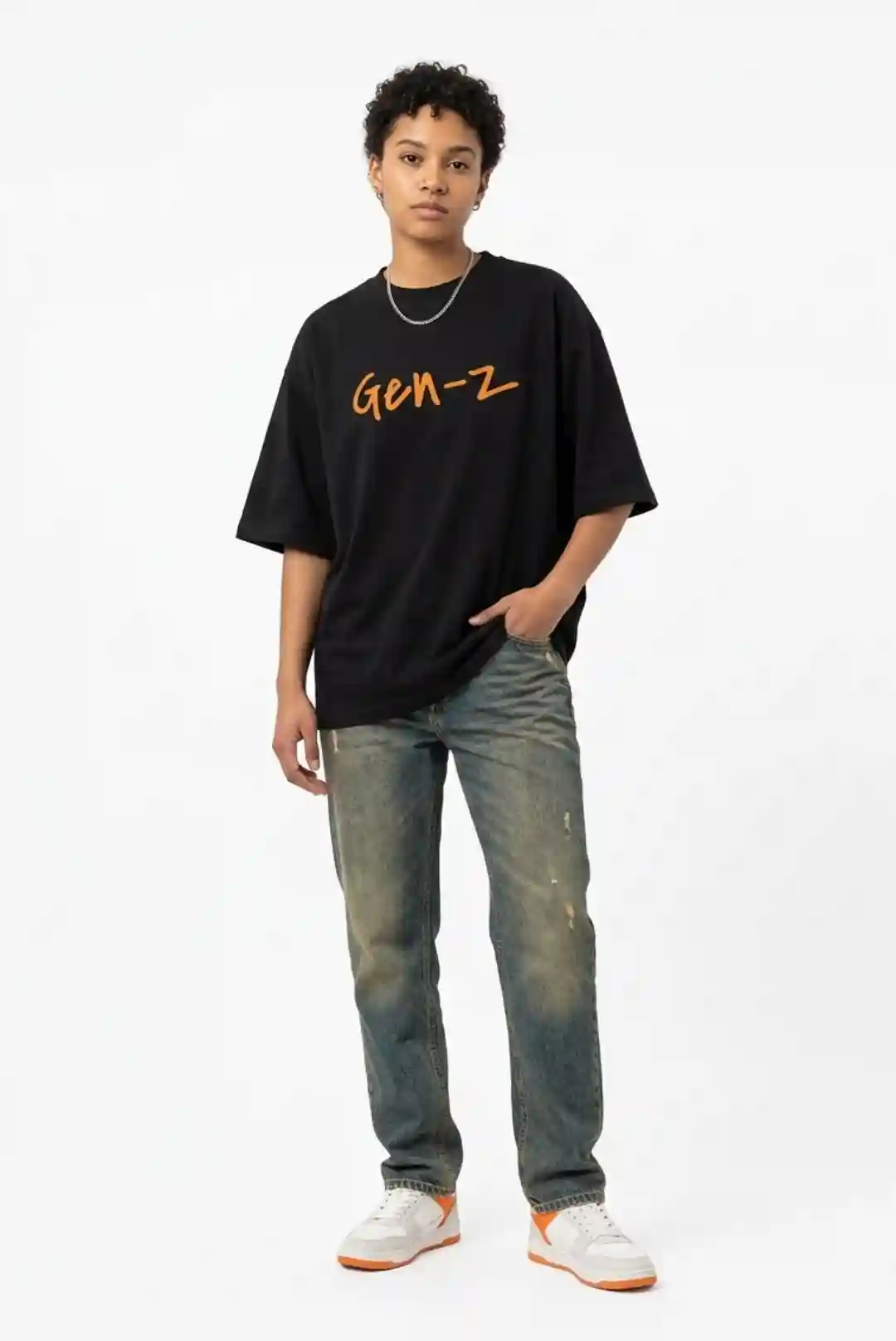 Genz Oversize Loose Fit Black T-shirt
