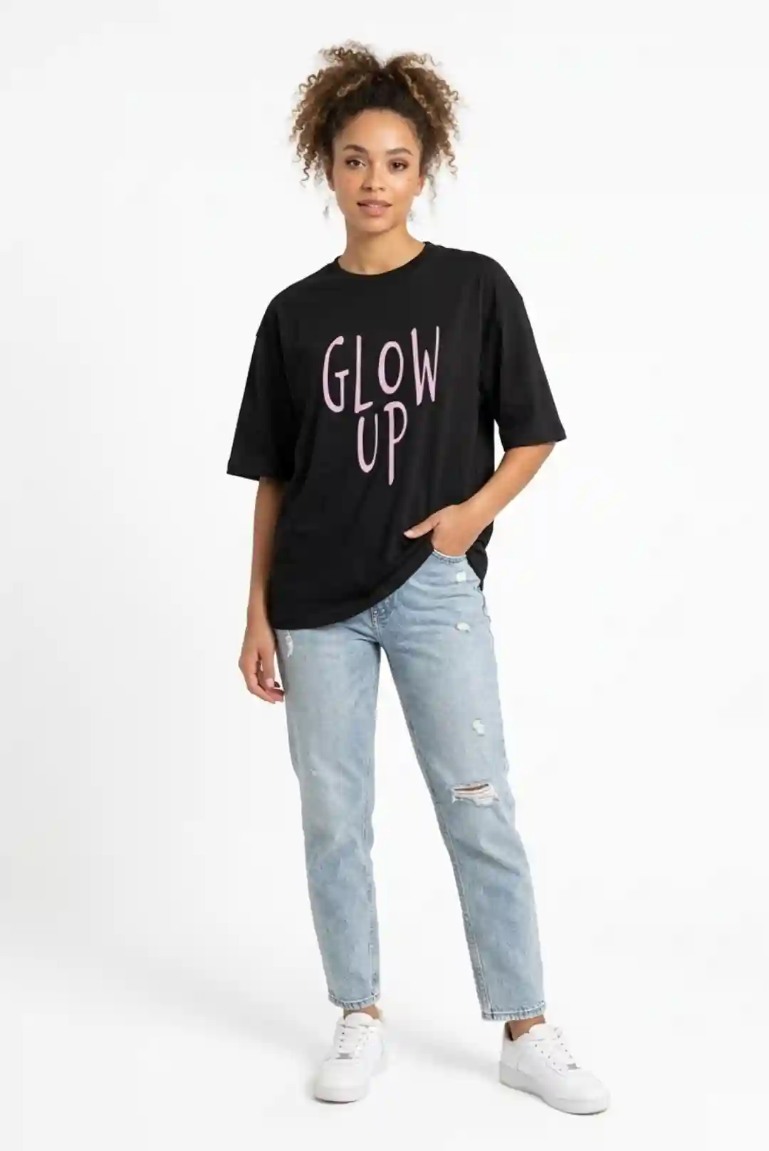 Glow Up Oversize Loose Fit Black T-shirt