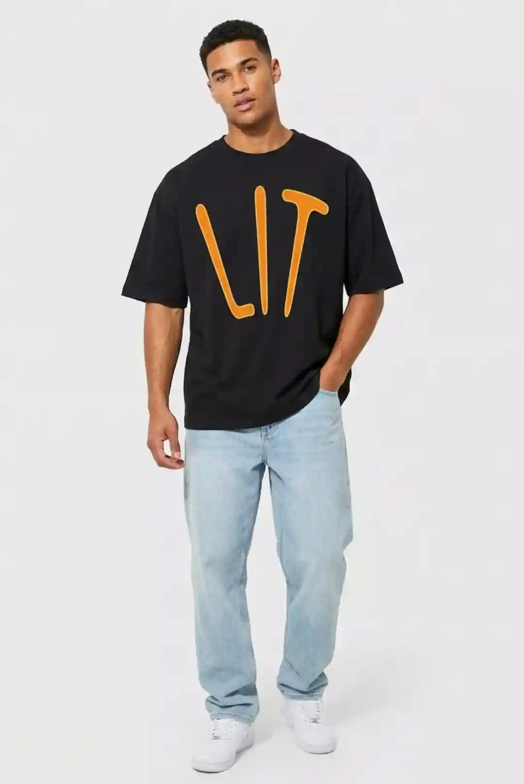 Lit Oversize Loose Fit Black T-shirt