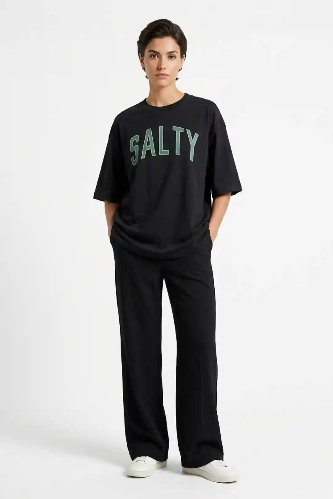 Salty Oversize Loose Fit Black T-shirt
