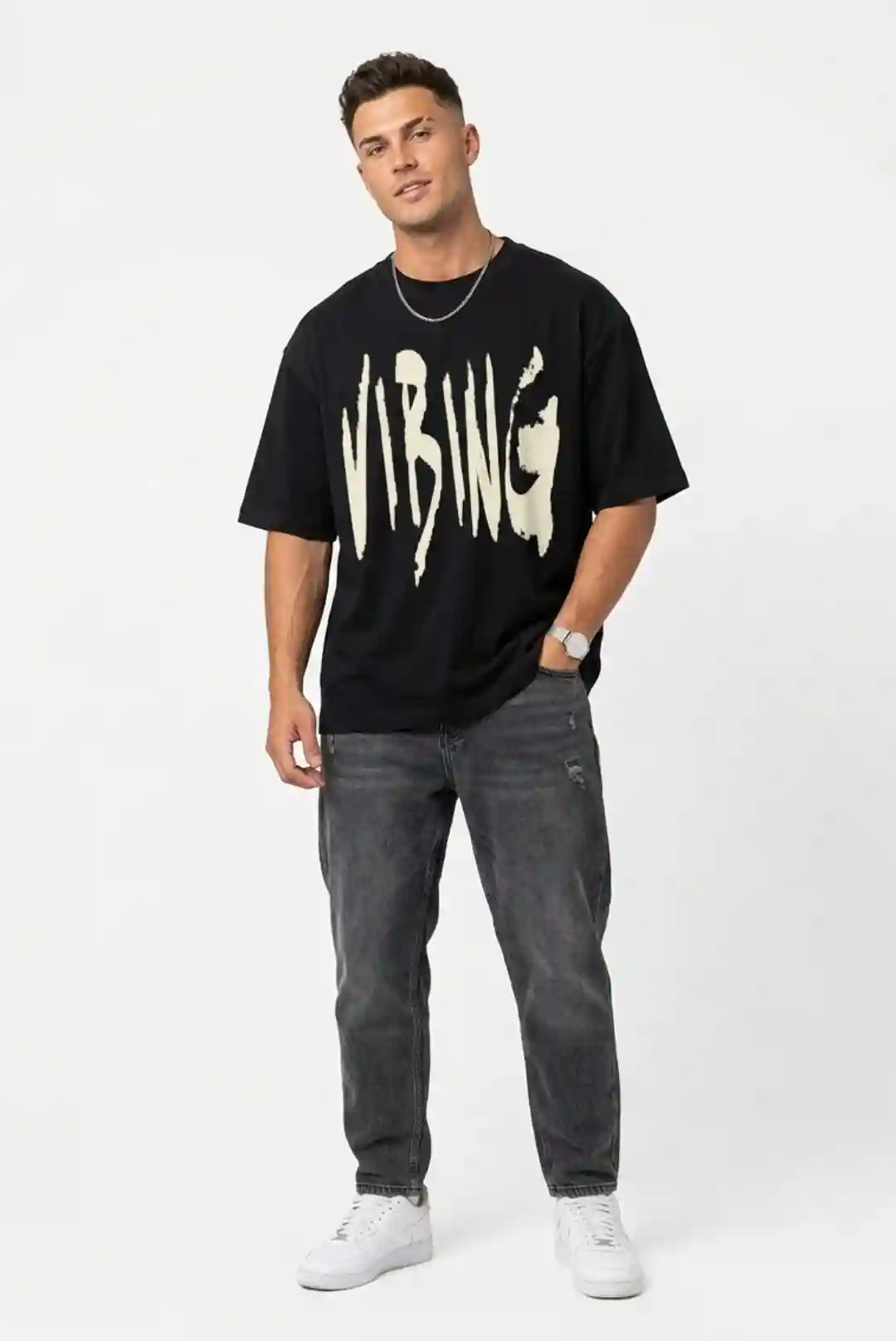 Vibing Oversize Loose Fit Black T-shirt