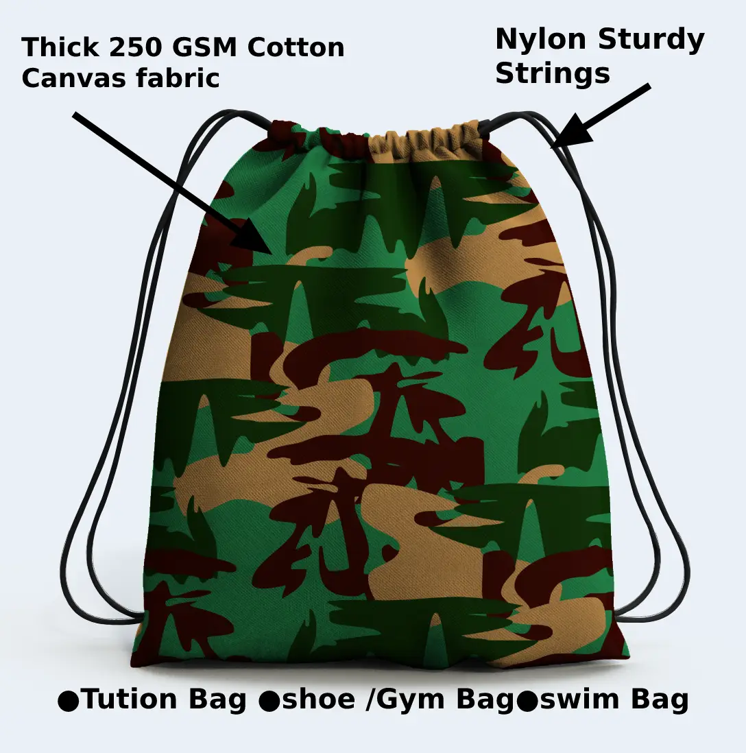 Army Leafy Camouflage Drawstring Bag - Image 3