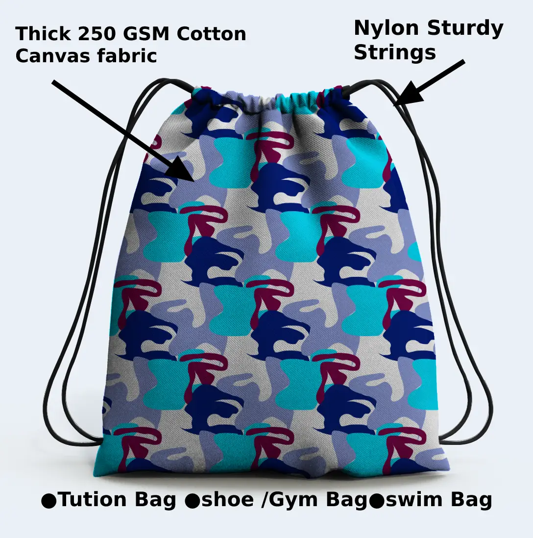Simple Blue Drawstring Bag - Image 3