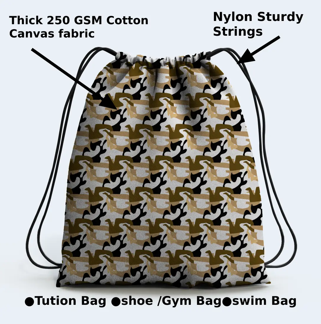 White Golden Camo Drawstring Bag - Image 3