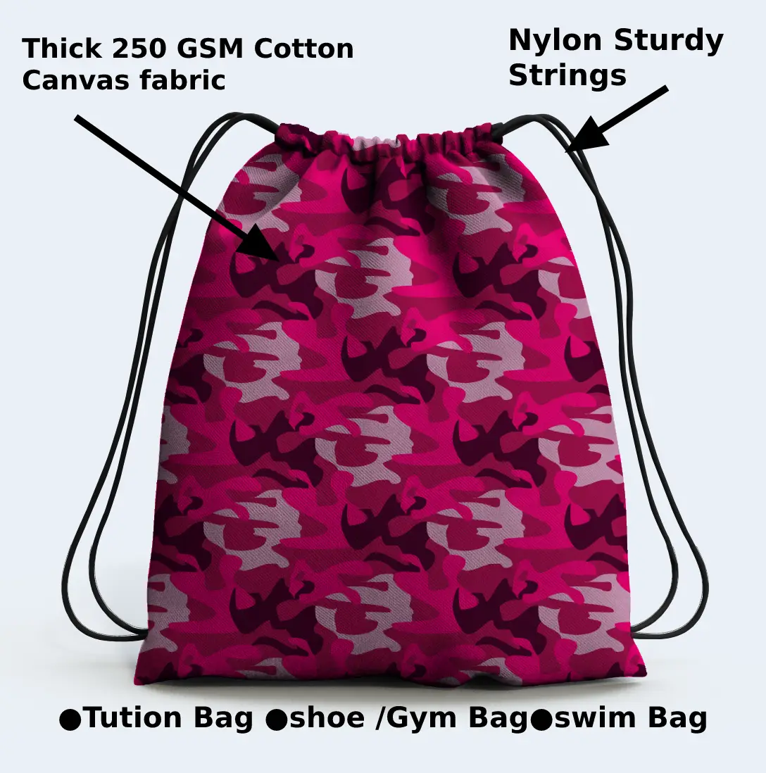 Pink Camouflage Drawstring Bag - Image 3