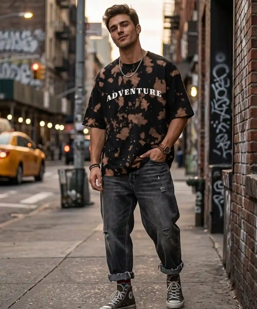 Adventure Brown Black Tie Dye Oversize Cotton T-shirt