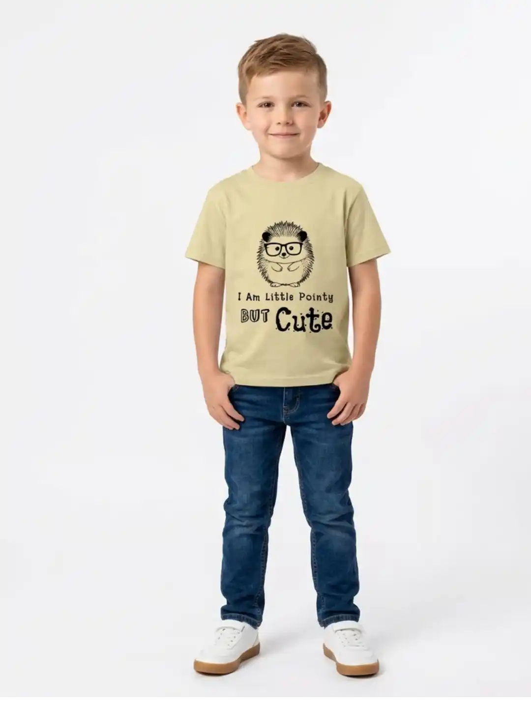 Pointy But Cute Kids Beige Cotton T-shirt