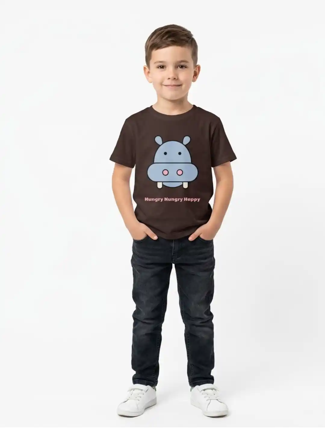Hungry Hungry Happy Kids Coffee Brown Cotton T-shirt