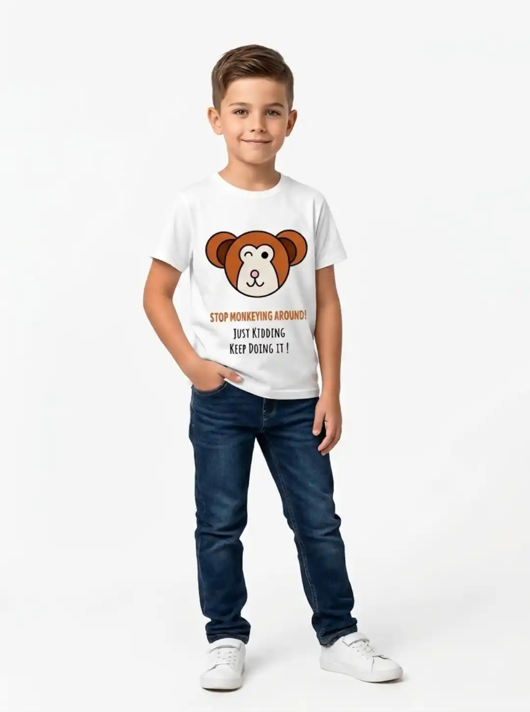 Funny Monkey Quote Kids White Cotton T-shirt