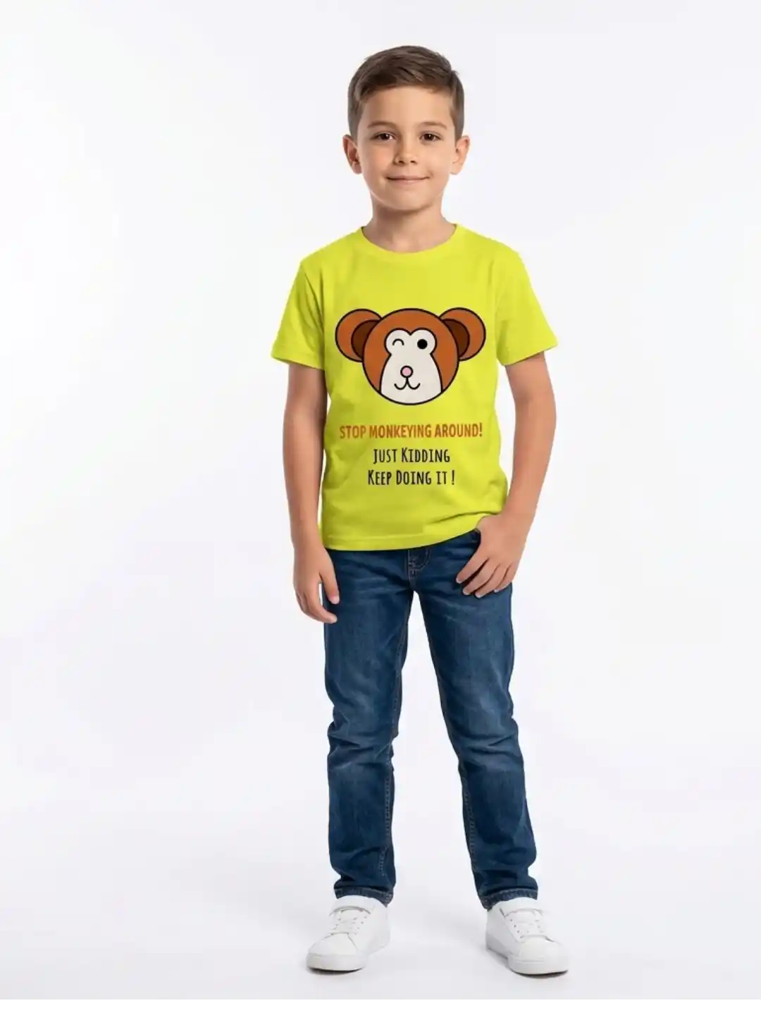 Stop Monkeying Kids New Yellow Cotton T-shirt