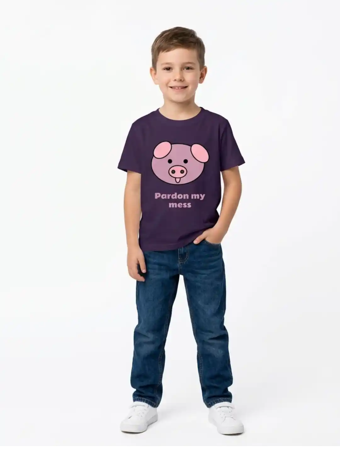 Pardon My Mess Kids Purple Cotton T-shirt