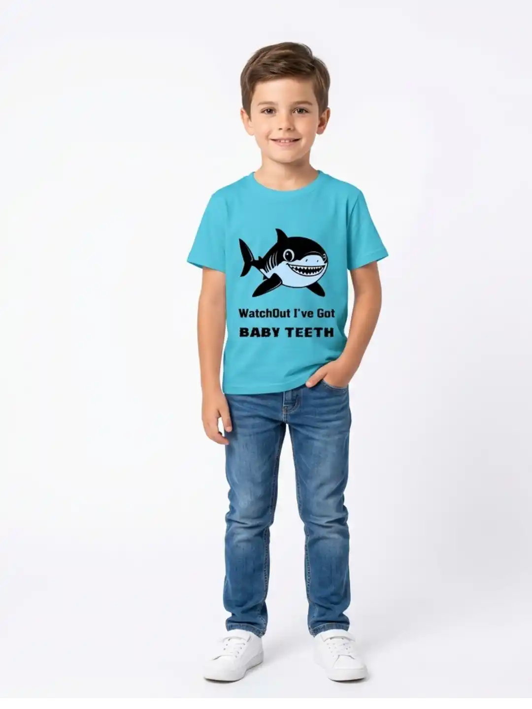 Watchout Baby Teeth Kids Sky Blue Cotton T-shirt