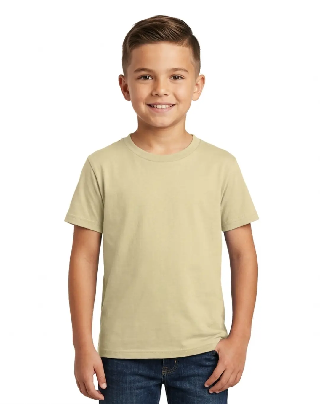 Kids Crew Neck Beige Cotton T-shirt