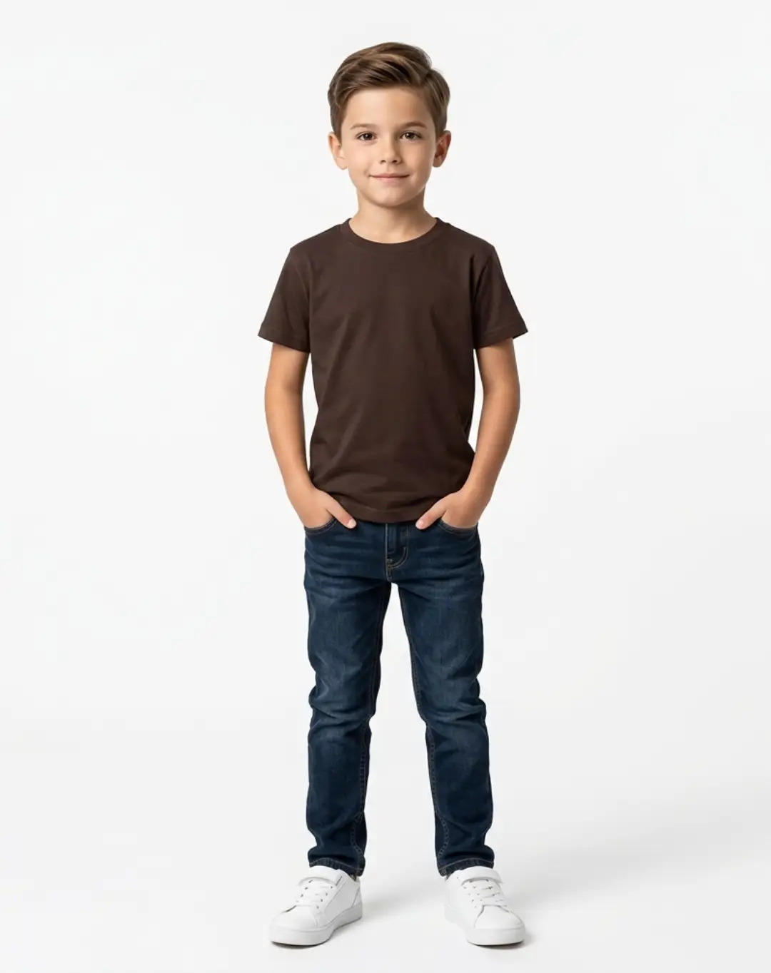 Kids Plain Coffee Brown Cotton T-shirt