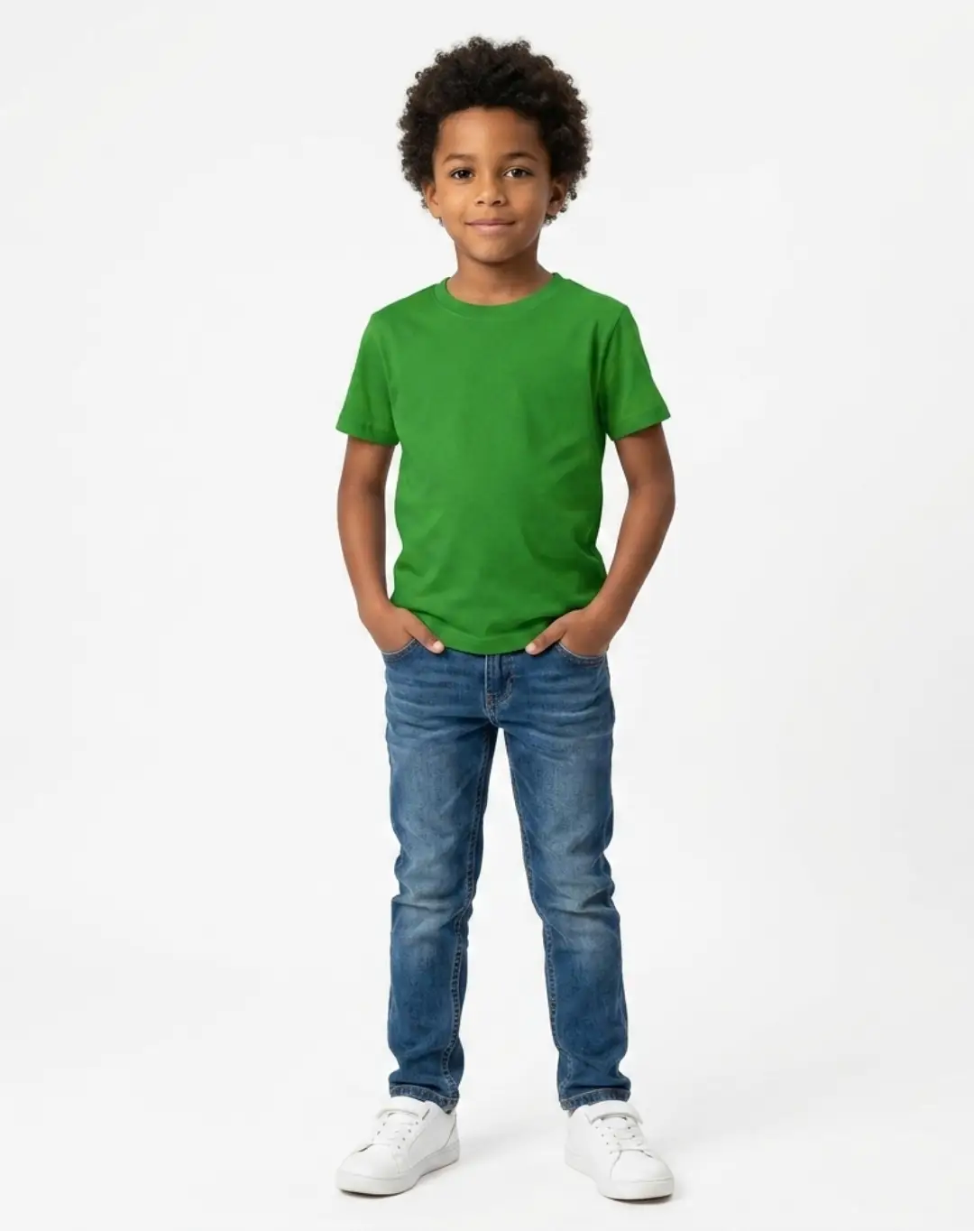 Toddlers Youngsters Plain Flag Green Cotton T-shirt