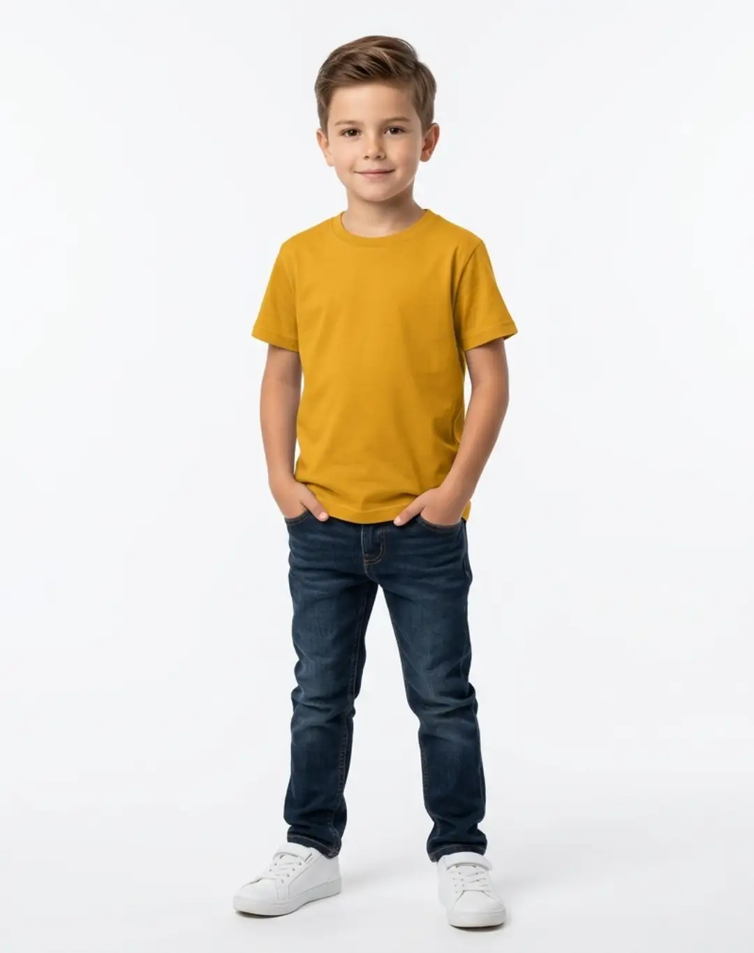 Kids Simple Golden Yellow Cotton T-shirt