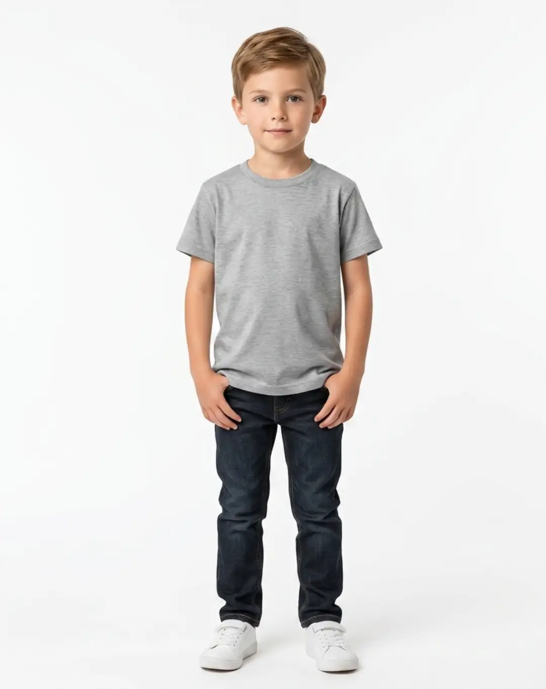 Kids Everyday Plain Grey Melange Cotton T-shirt