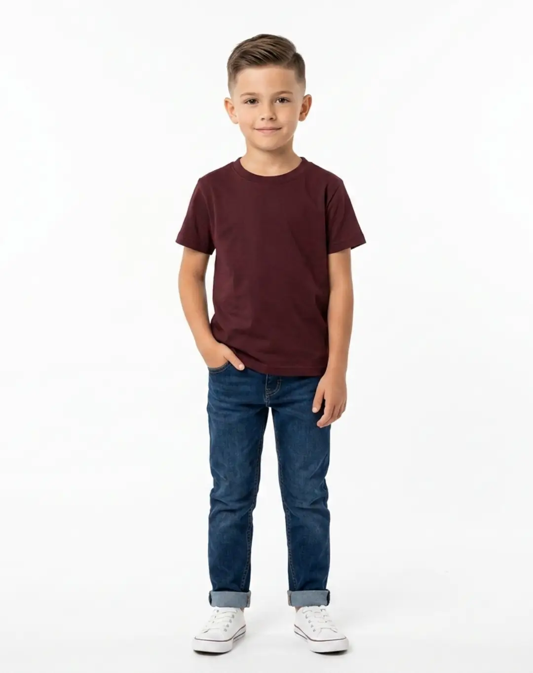 Kids Solid Plain Maroon Cotton T-shirt