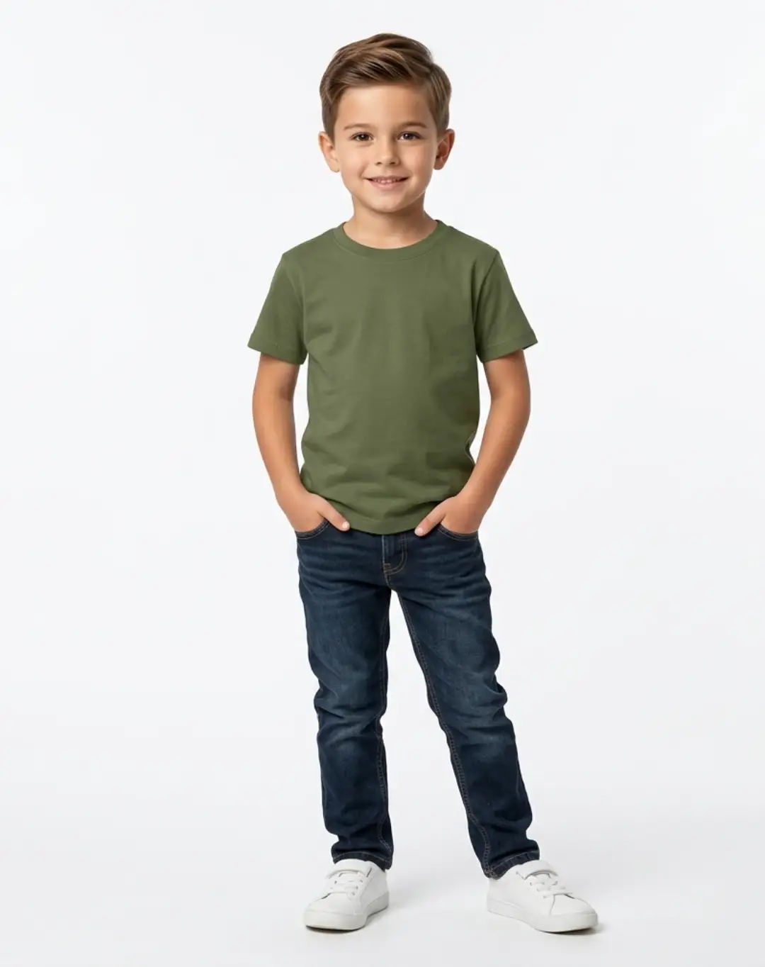 Kids Classic Olive Green Cotton T-shirt