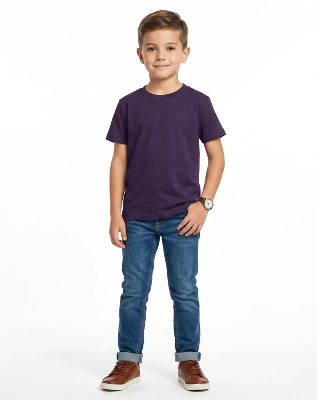 Boys Plain Purple Cotton T-shirt