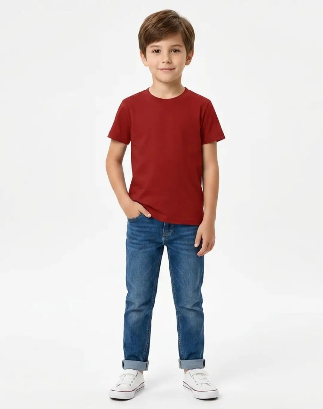 Kids Real Solid Red Cotton T-shirt