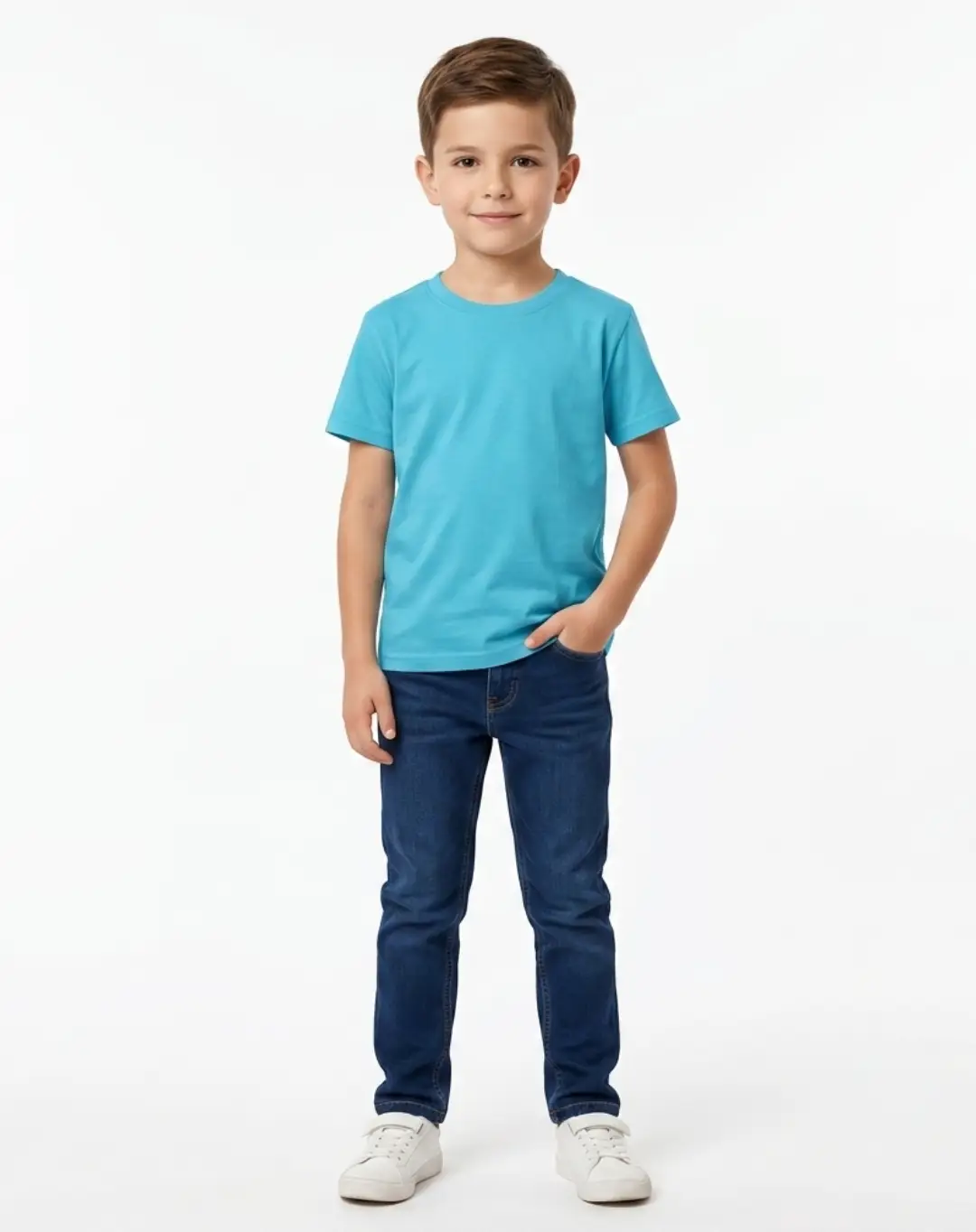Kids Solid Sky Blue Cotton T-shirt