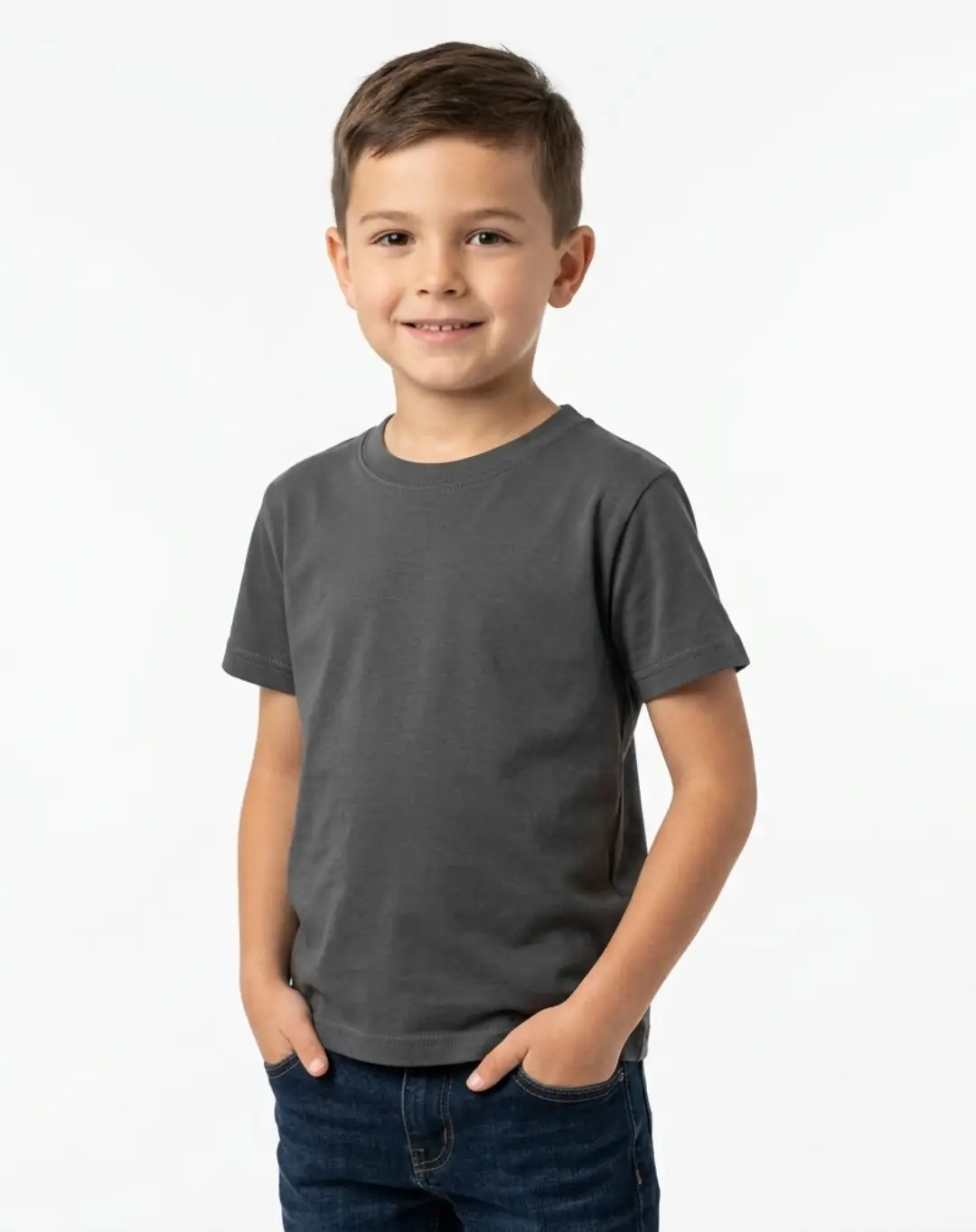 Kids Plain Steel Grey Cotton T-shirt