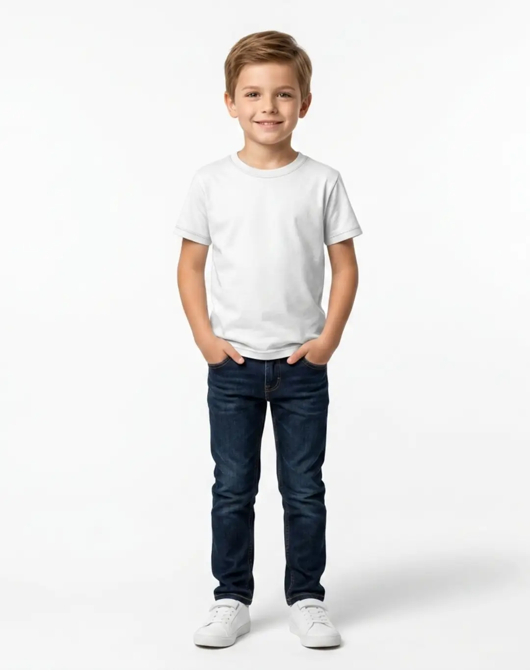 Kids Plain Round Neck White Cotton T-shirt