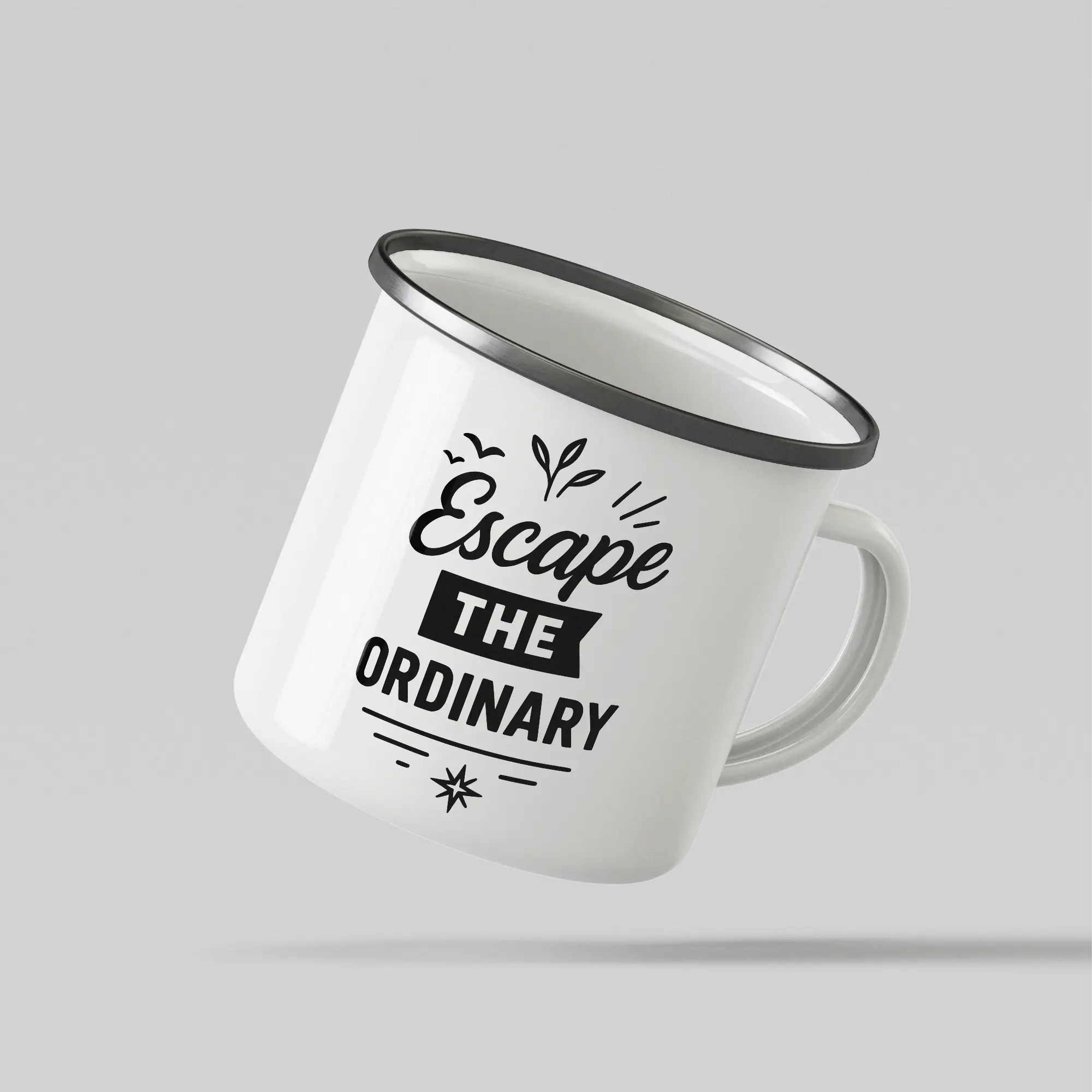 Escape Ordinary White Enamel Mug - Image 3