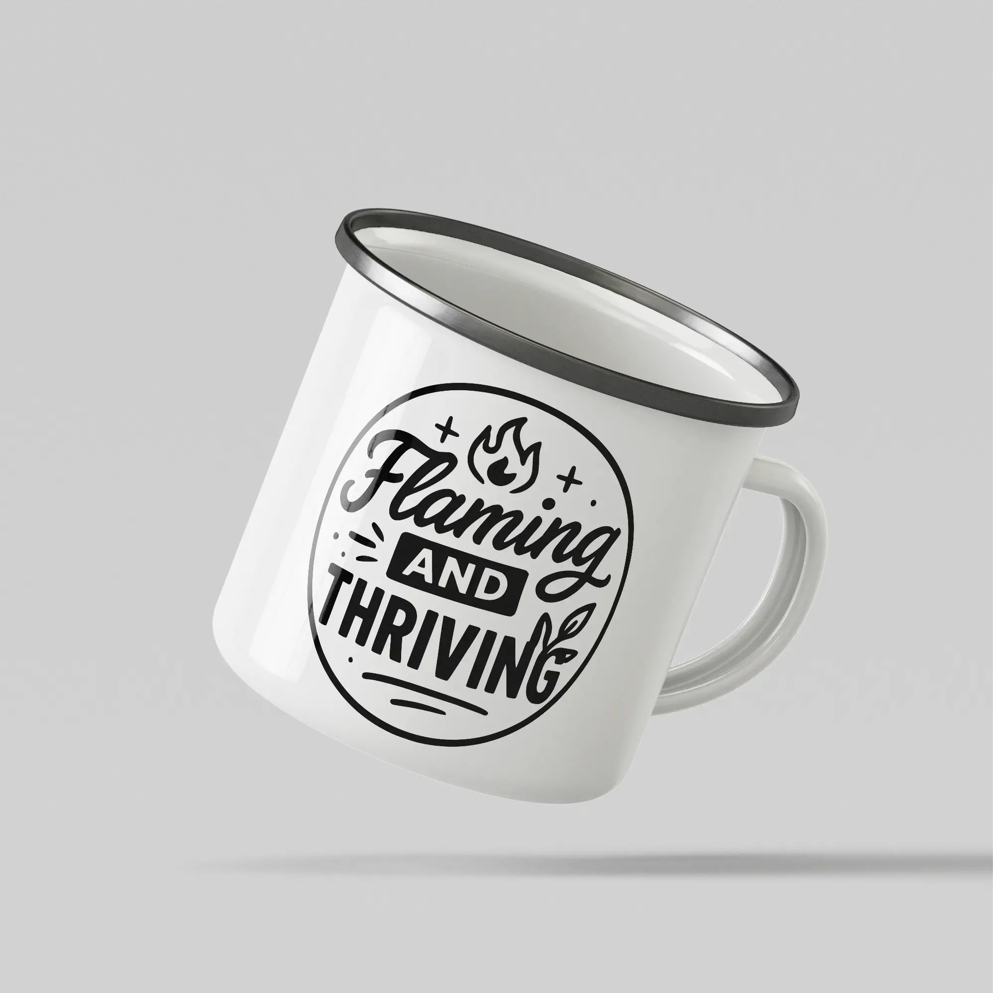 Flaming And Thriving White Enamel Mug - Image 3