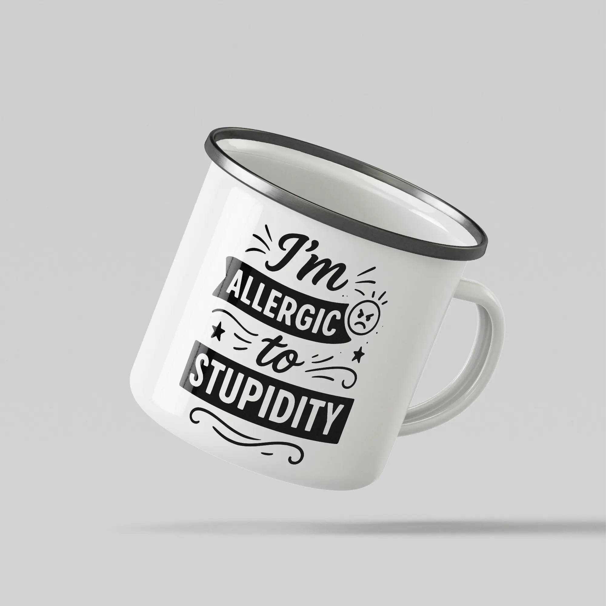 Allergic To Stupidity White Enamel Mug - Image 3