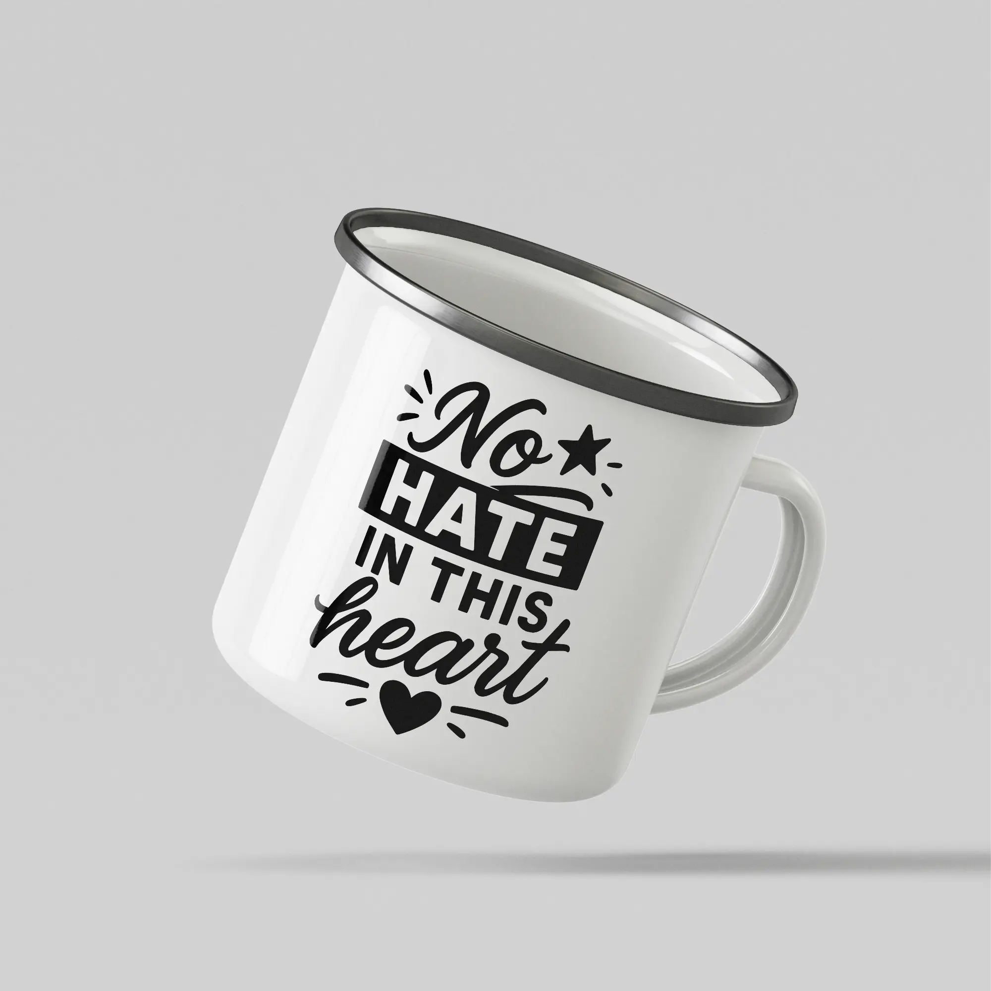 No Hate In These Heart White Enamel Mug - Image 3