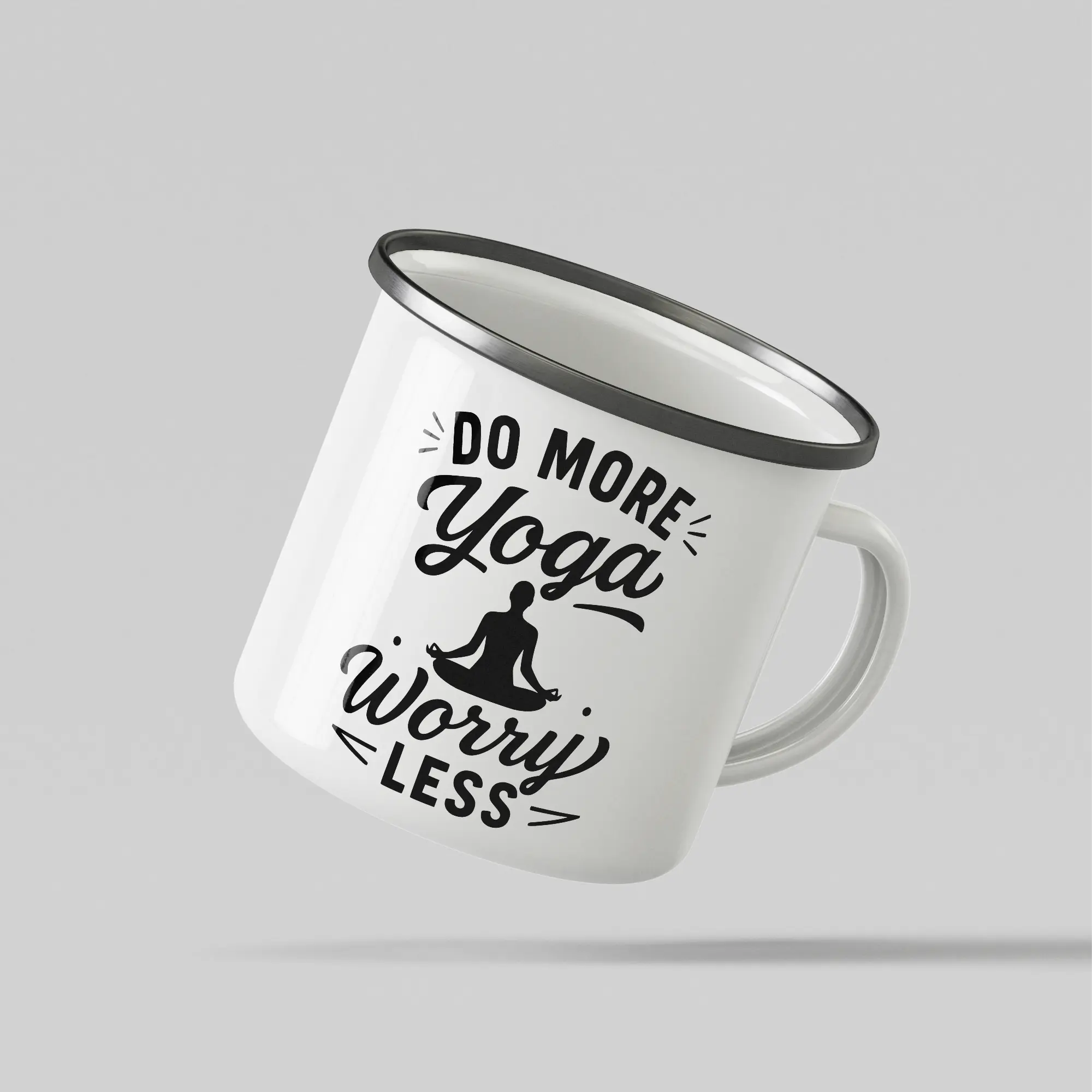 More Yoga Worry Less White Enamel Mug - Image 3