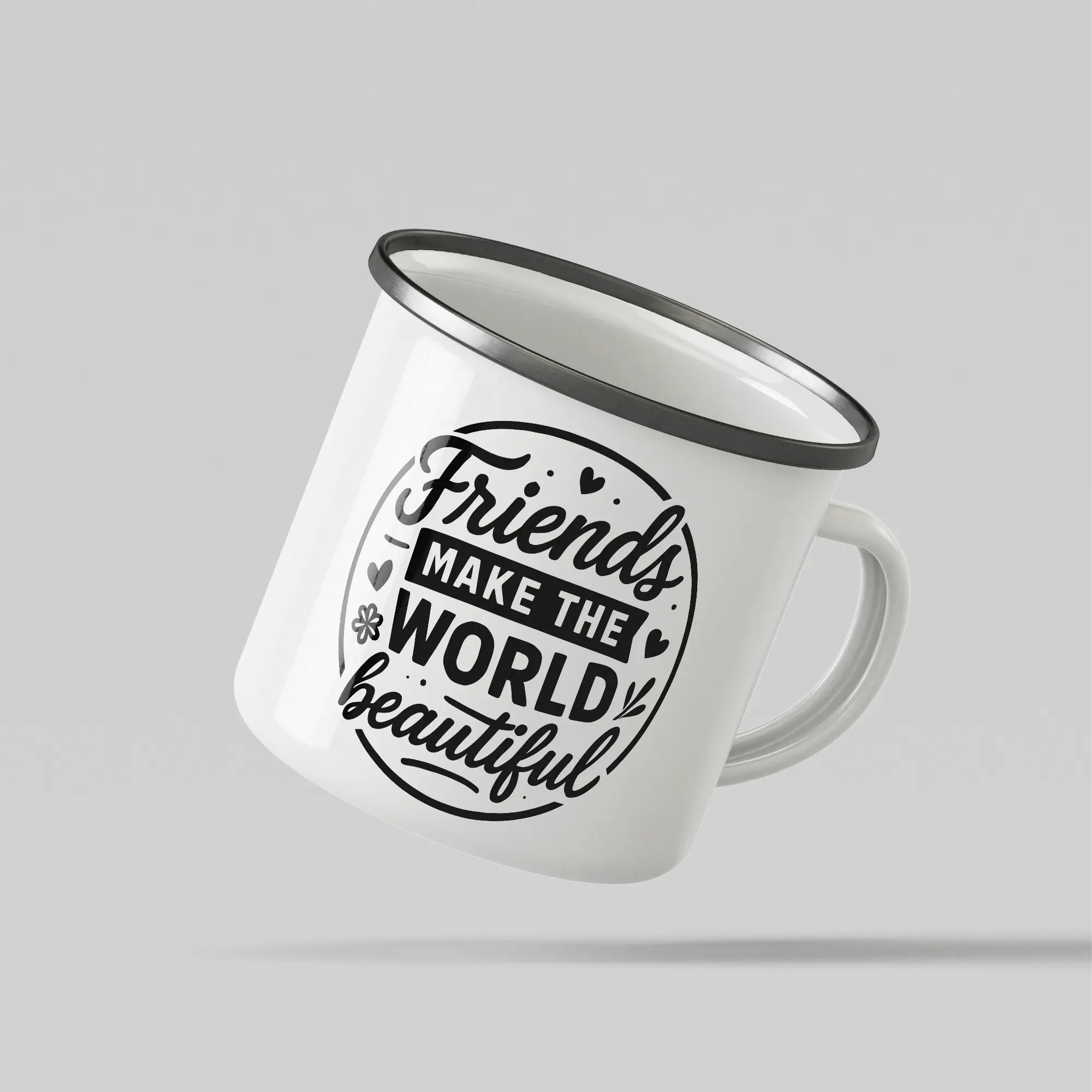 Friends Make World Beautiful White Enamel Mug - Image 3