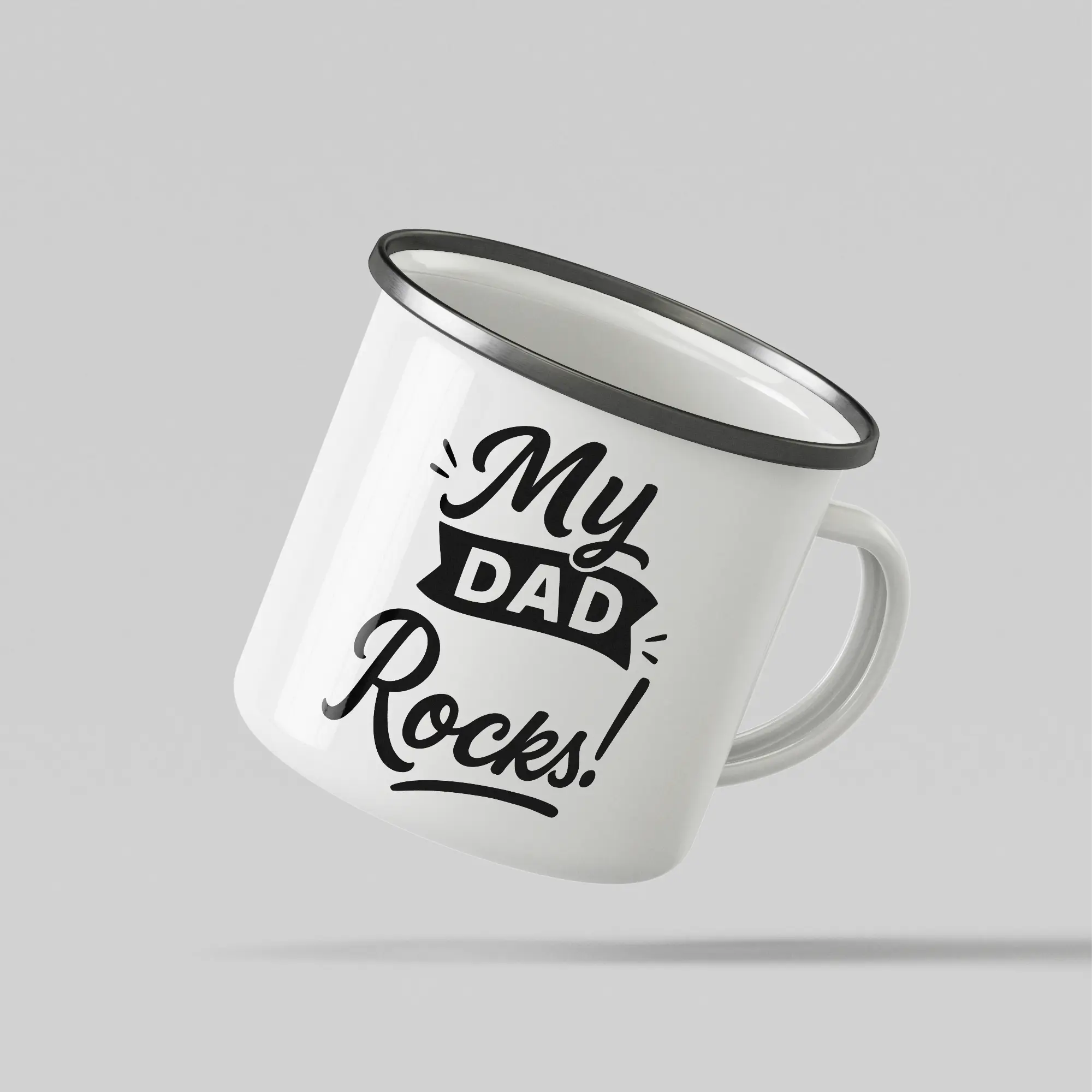 My Dad Rocks White Enamel Mug - Image 3