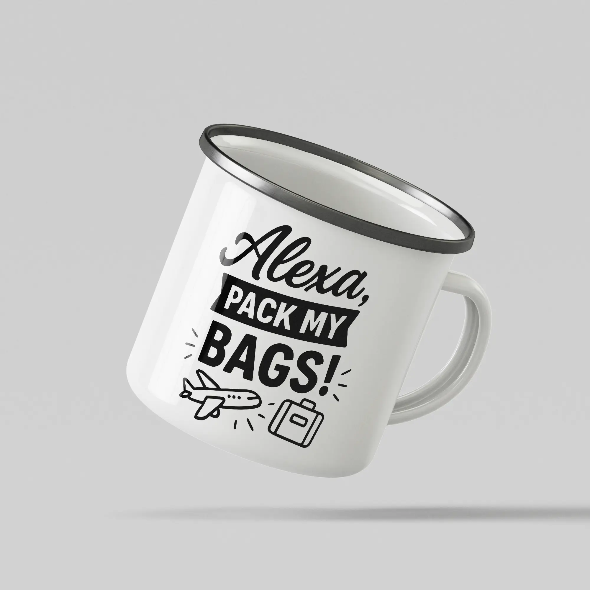 Pack Bags Travel White Enamel Mug - Image 3
