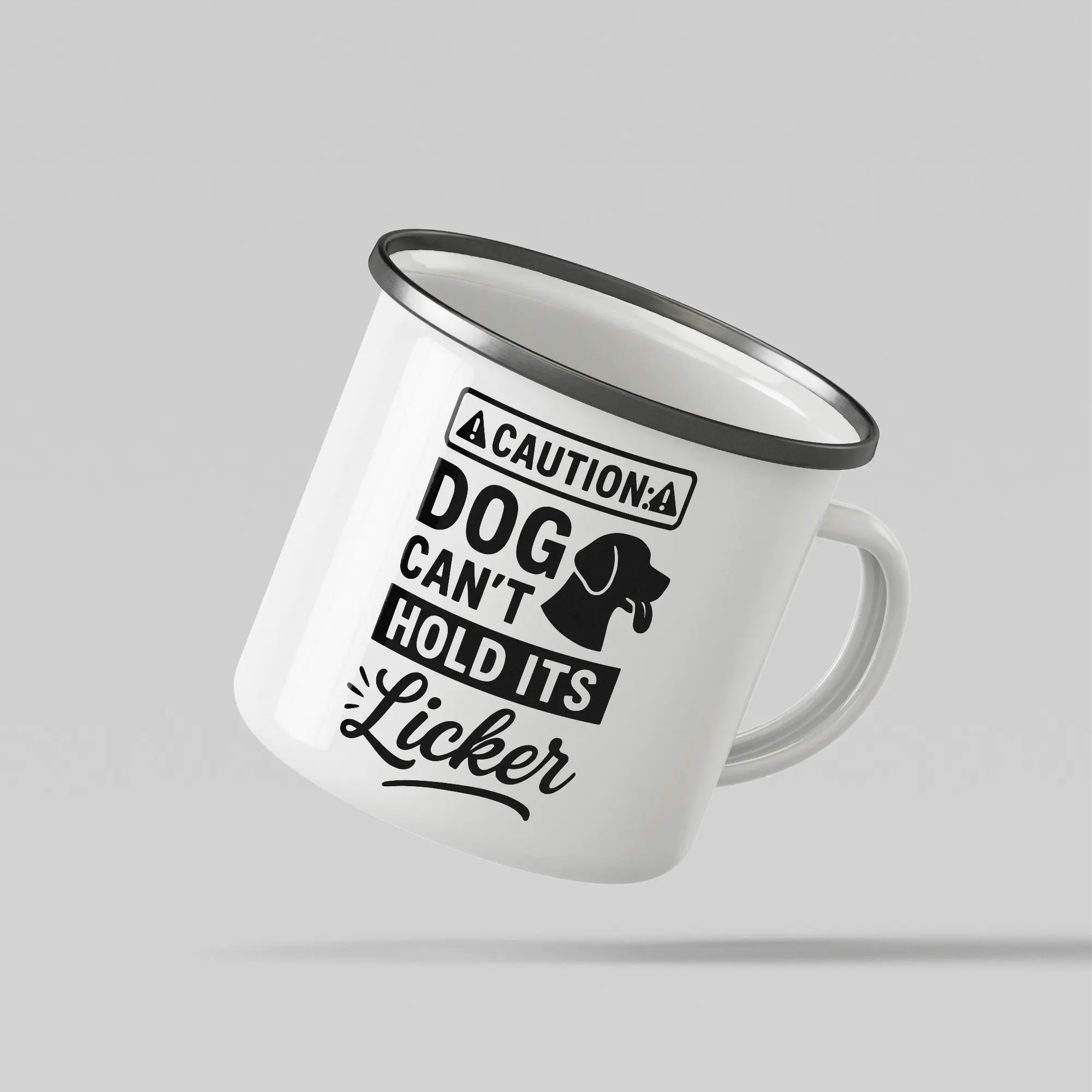 Caution Dog Funny Quote White Enamel Mug - Image 3