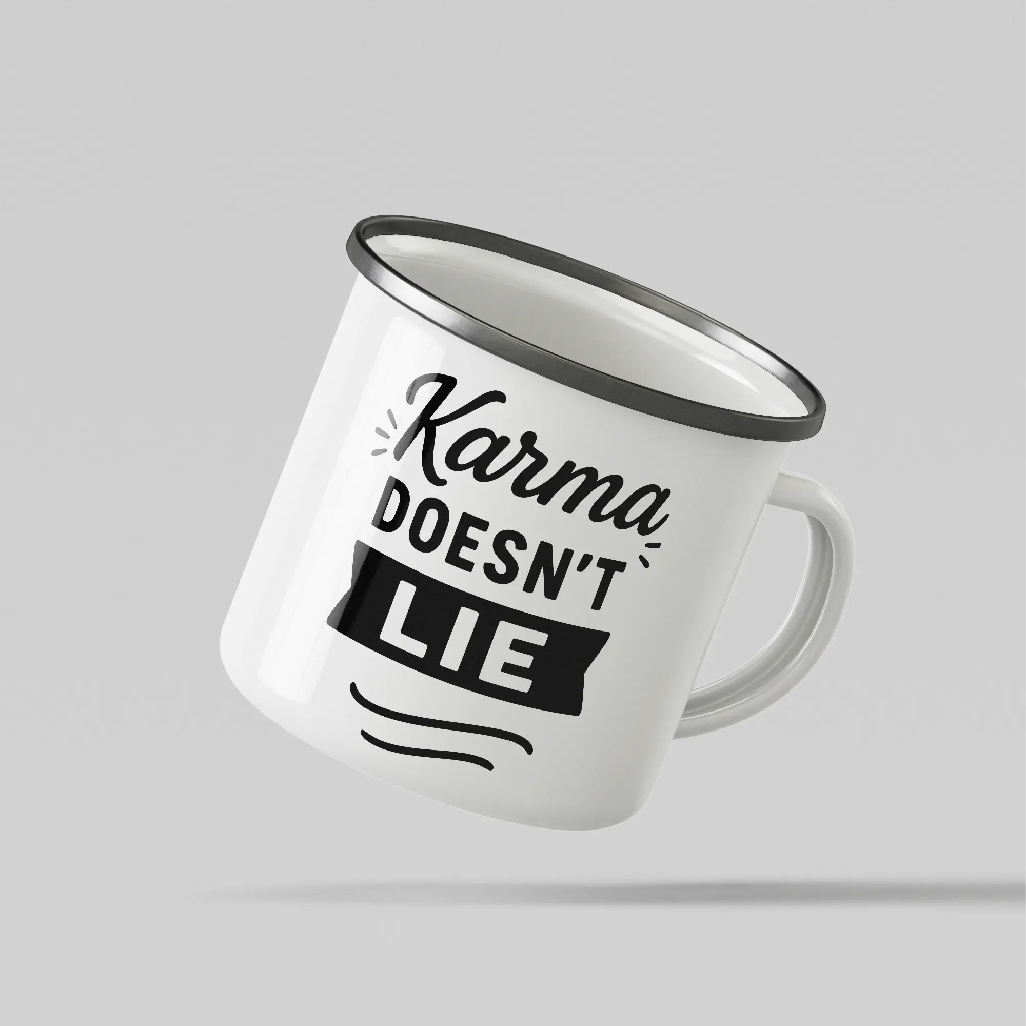 Karma White Enamel Mug - Image 3