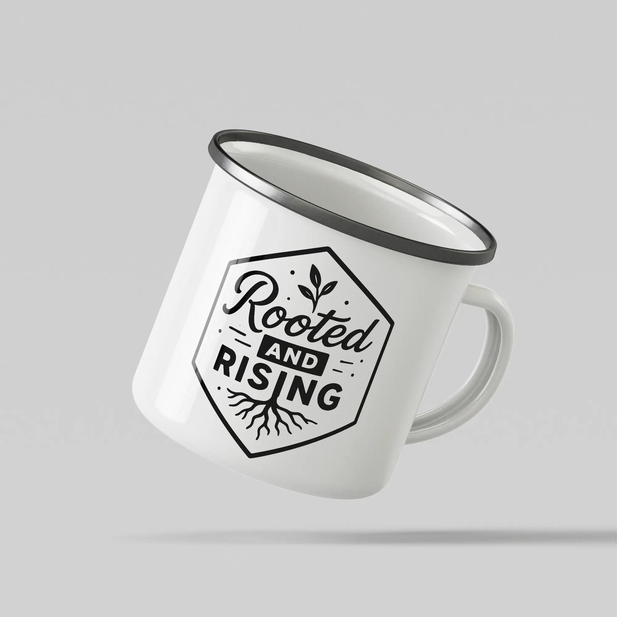 Rooted And Rising White Enamel Mug - Image 3