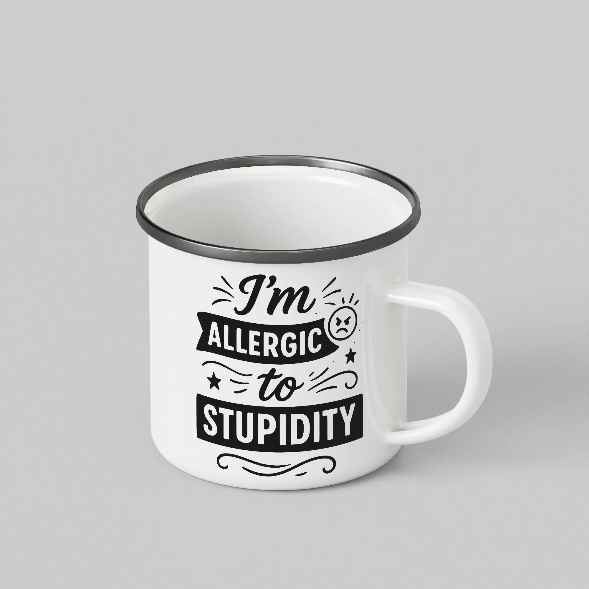 Allergic To Stupidity White Enamel Mug