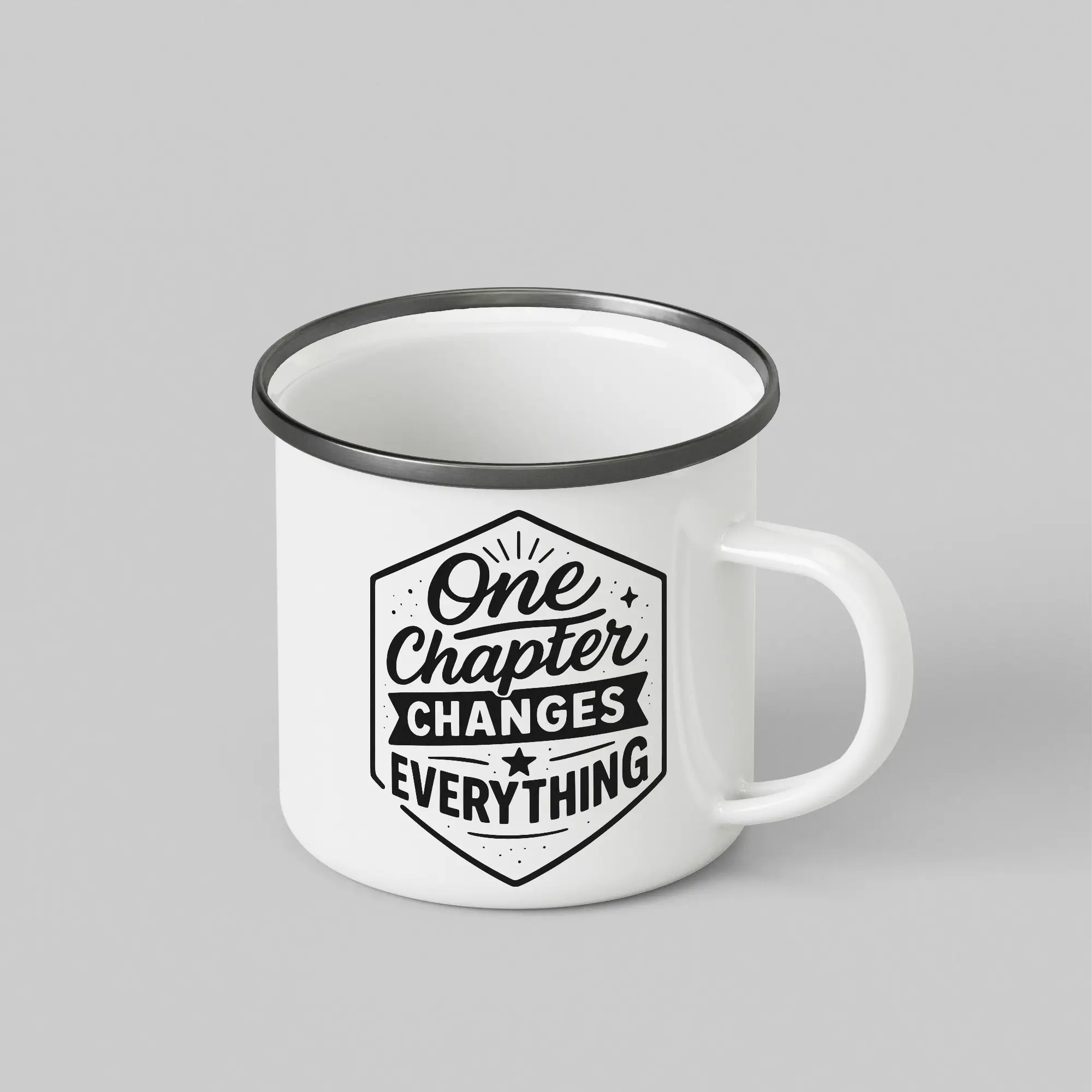 One Chapter Changes Everything White Enamel Mug