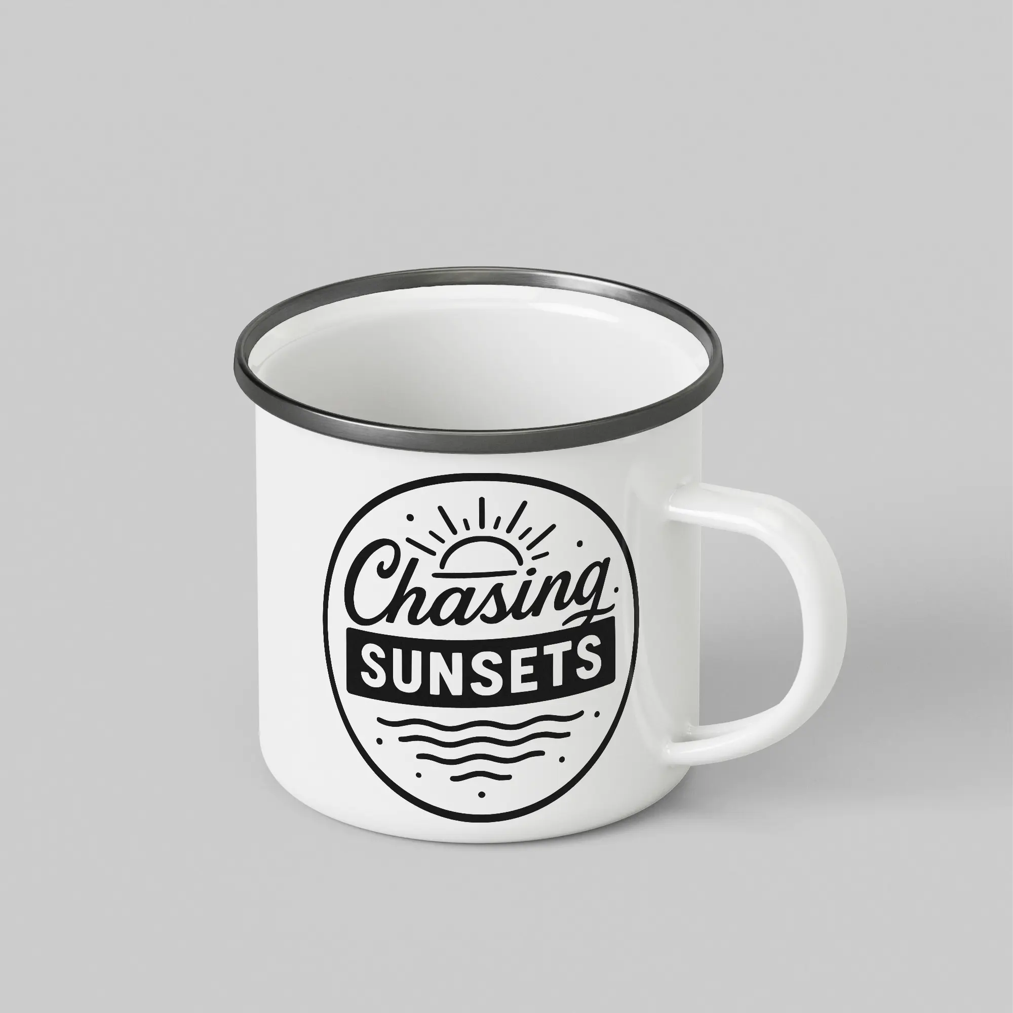Chasing Sunset White Enamel Mug